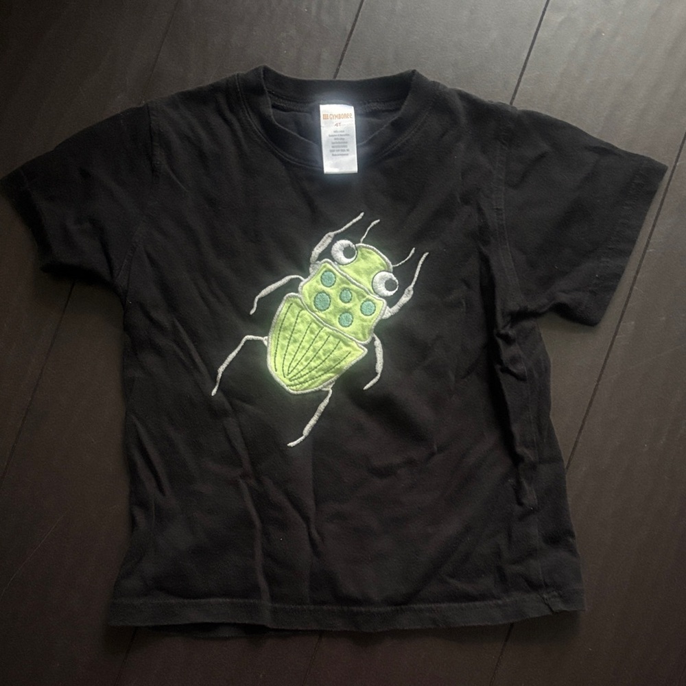 Gymboree Black Tee with Green Bug Design